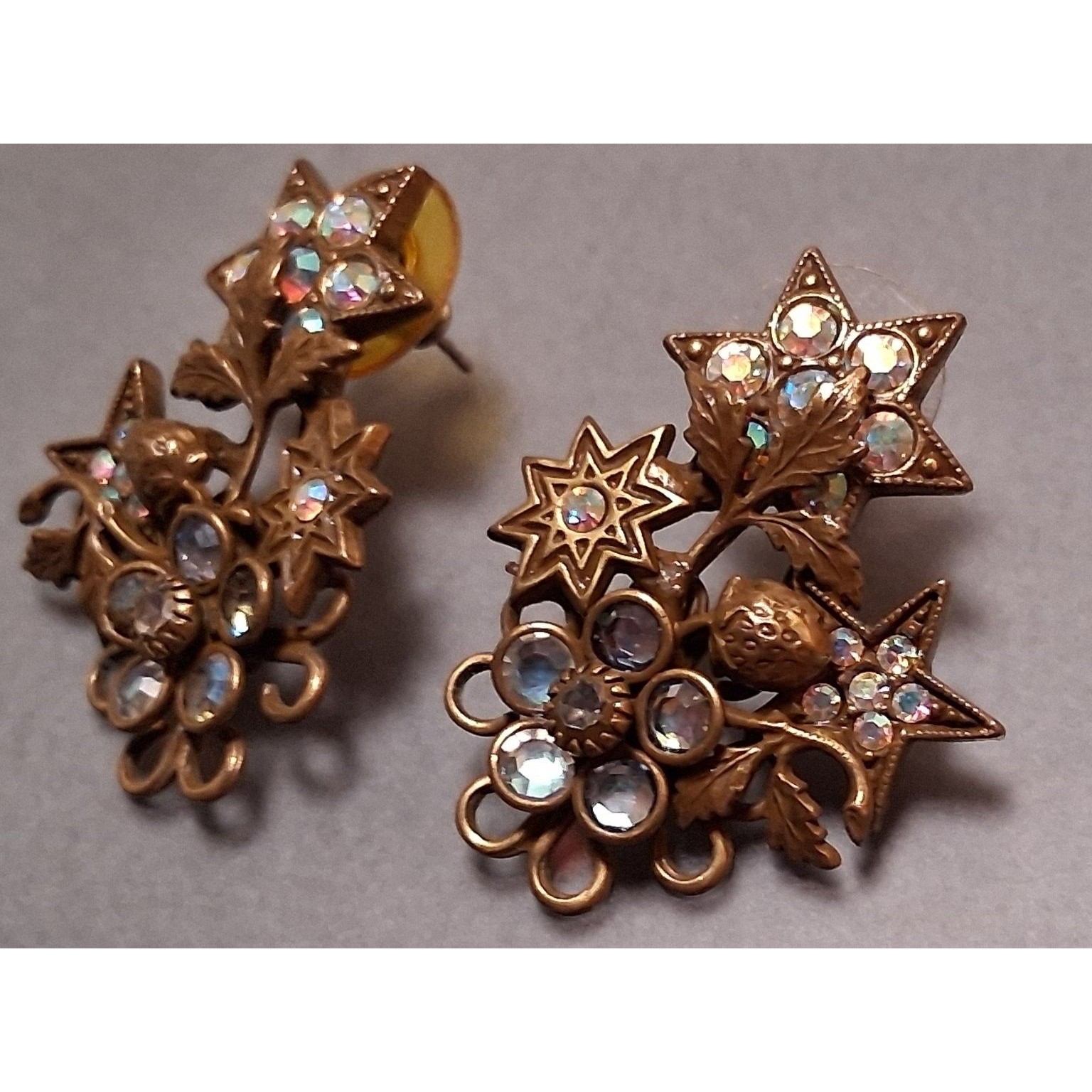 Vintage Kirks Folly Ab Rhinestone Star Flower Earrings Pierced 40$